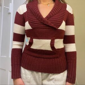 Striped Burgundy and White Women's Sweater
